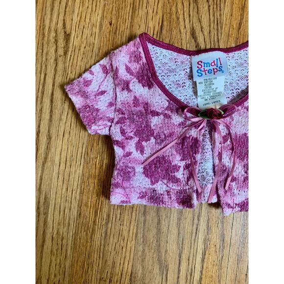 VTG y2k 90s Kid Small Steps Crochet Knit Cardigan Sweater 18Mo Rose Floral Lace - Picture 3 of 7
